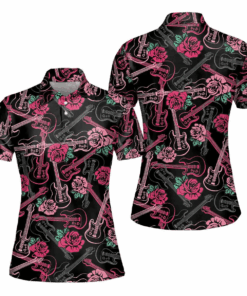 Music Guitars Rose Polo Shirt For Women