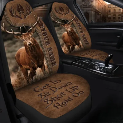 Personalized Name Deer Hunting Q6 Hold on Car Seat Covers Universal Fit - Set 2 Q170804